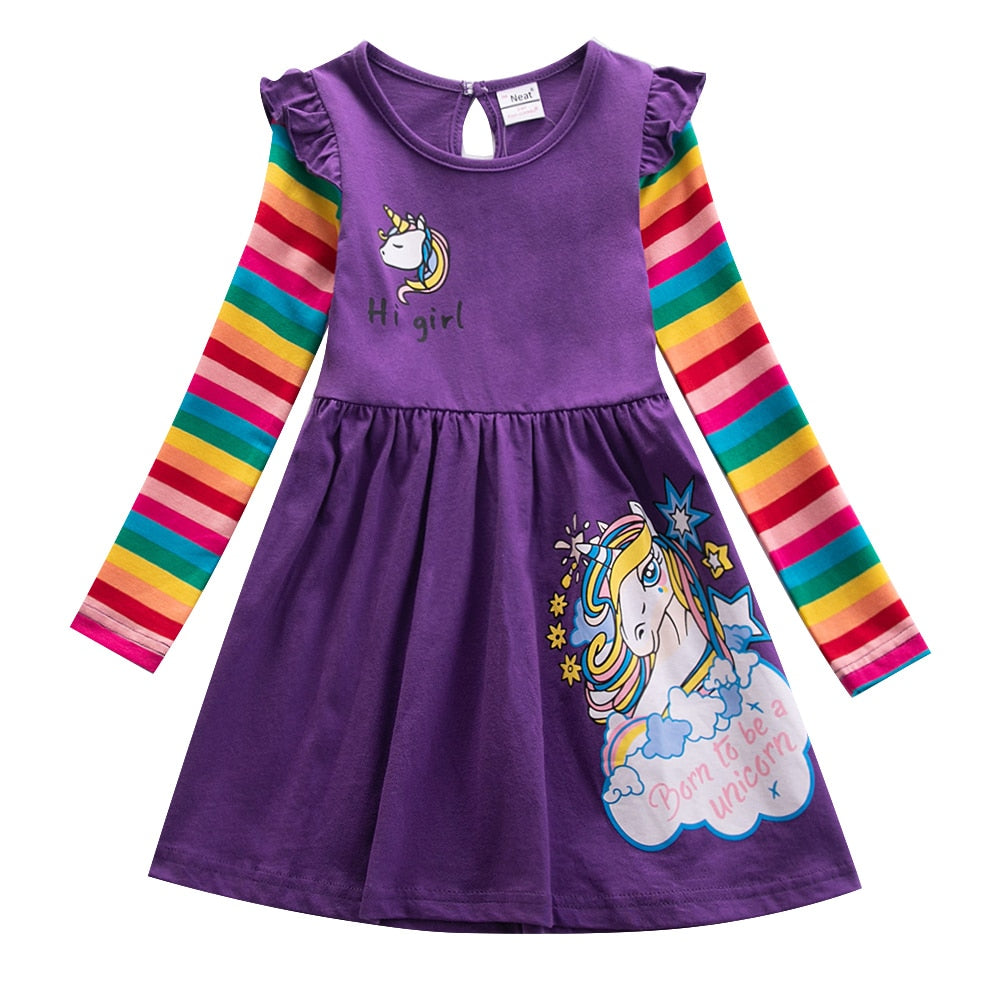 Back view of a Girls' Butterfly & Stripes Long Sleeve Knit Dress, highlighting the striped pattern