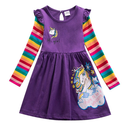Back view of a Girls' Butterfly & Stripes Long Sleeve Knit Dress, highlighting the striped pattern