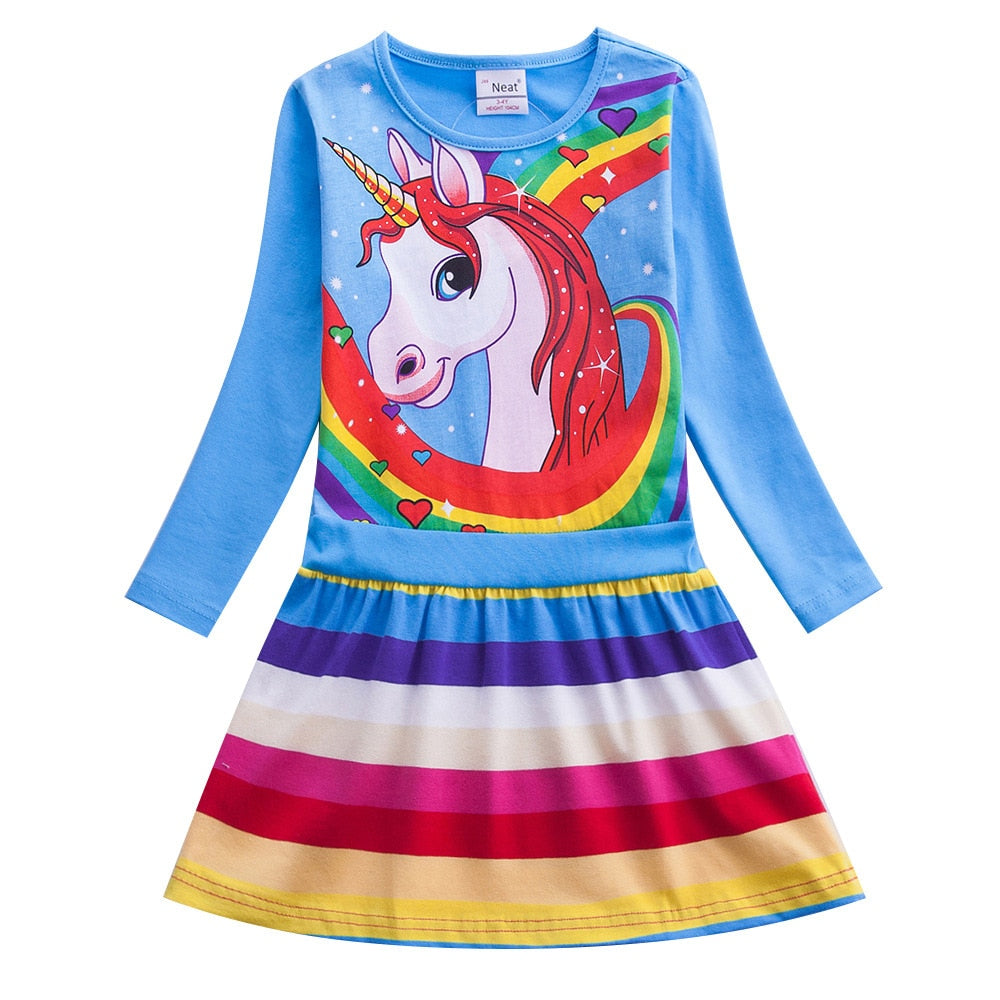 Full shot of a Girls' Butterfly & Stripes Long Sleeve Knit Dress, ideal for everyday wear, kids fashion