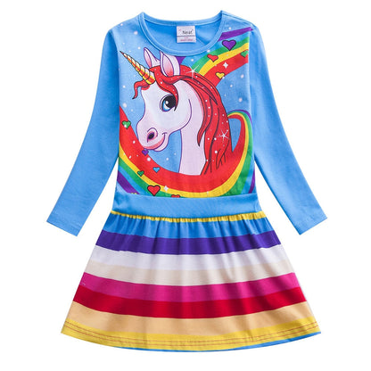 Full shot of a Girls' Butterfly & Stripes Long Sleeve Knit Dress, ideal for everyday wear, kids fashion