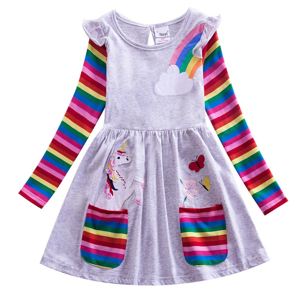 Girls' cotton blend knit dress with charming butterfly graphics and classic stripes, comfortable play dress