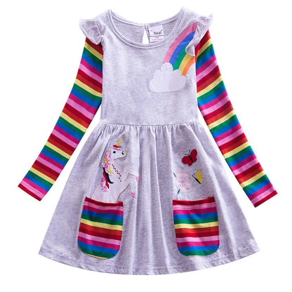 Girls' cotton blend knit dress with charming butterfly graphics and classic stripes, comfortable play dress