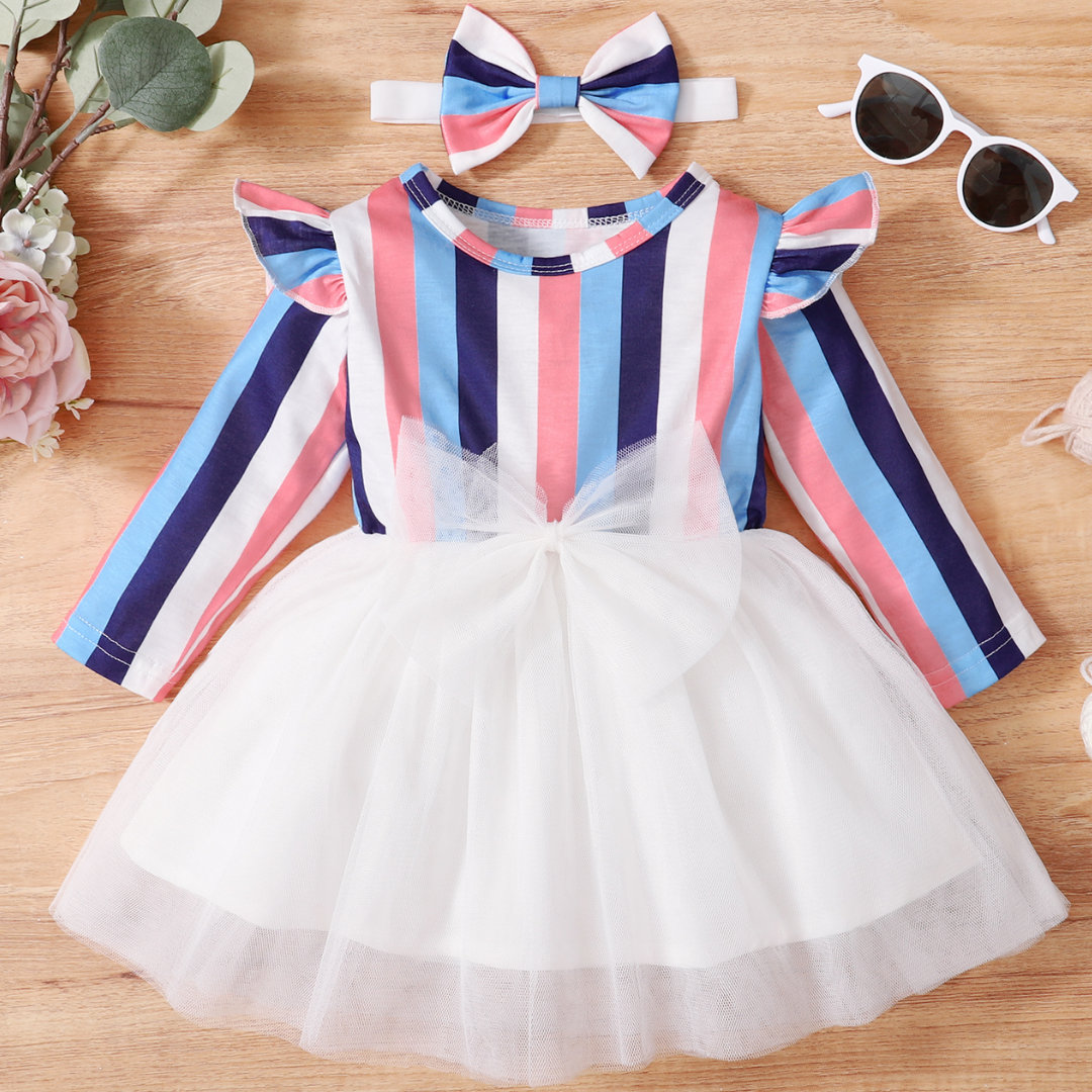 Girls' candy striped summer dress & matching headband set, soft cotton for toddlers