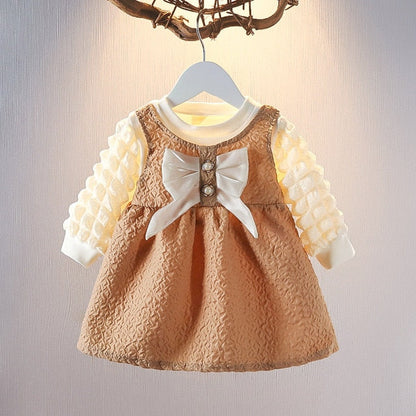 Two-piece girls' summer outfit: striped dress and comfortable elastic headband