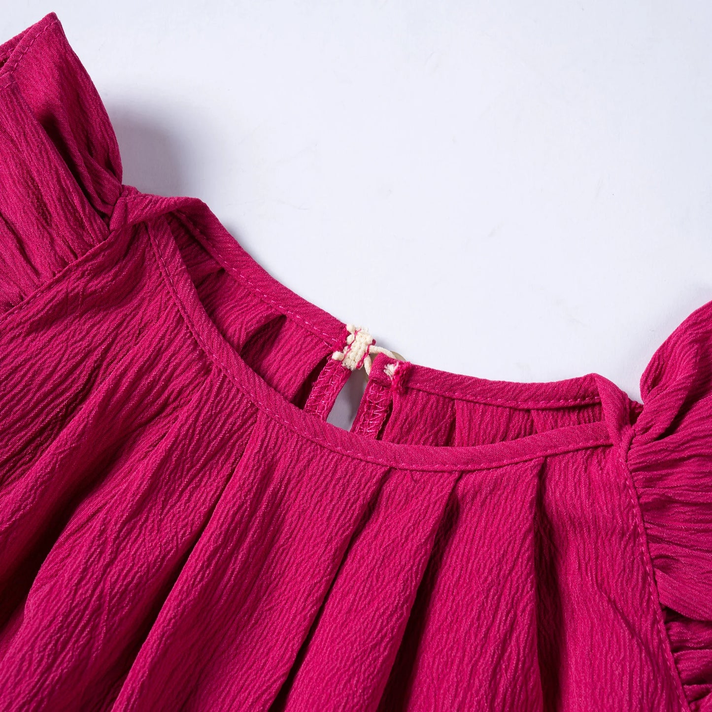 Back view of a girls' casual summer dress with sweet flying sleeves, for kids