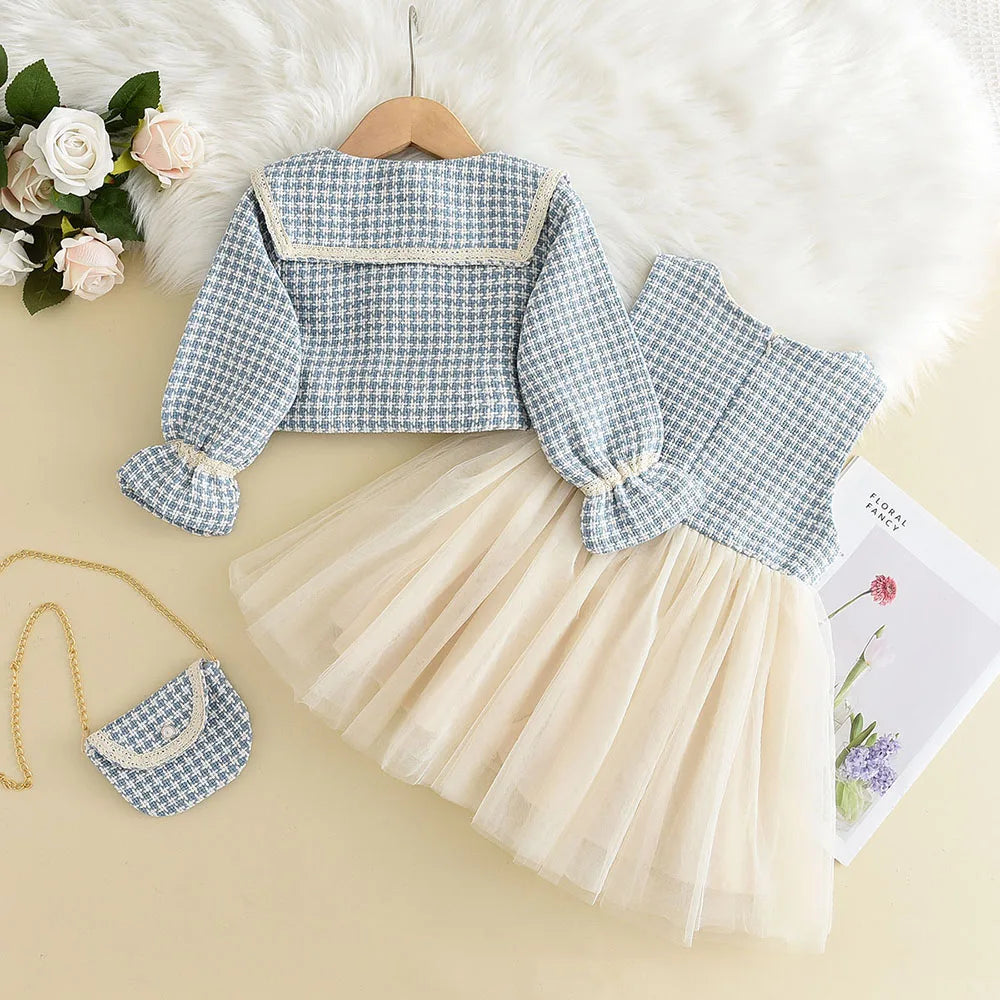 Side view of the girls' dress set, emphasizing the comfortable fit and timeless style