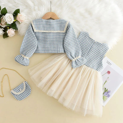 Side view of the girls' dress set, emphasizing the comfortable fit and timeless style