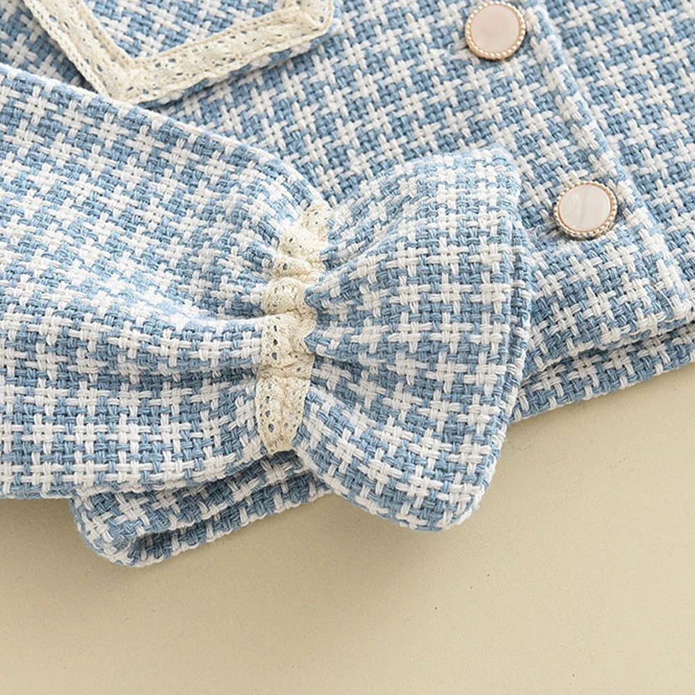 Checkered dress and retro jacket set, designed for toddler girls aged 2-6 years