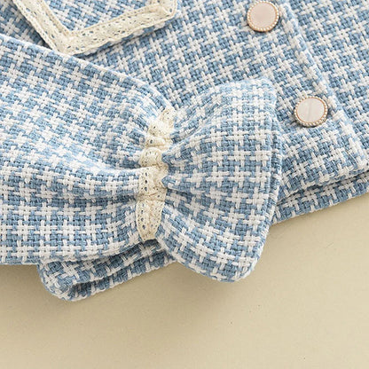 Checkered dress and retro jacket set, designed for toddler girls aged 2-6 years