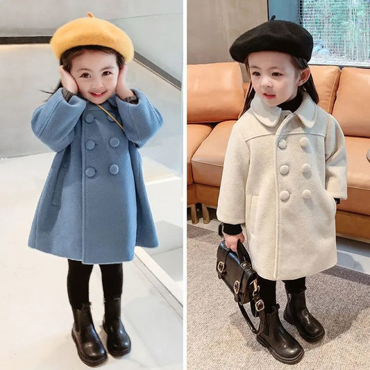 Girls' chic pink wool blend winter coat for toddlers, cozy & stylish outerwear