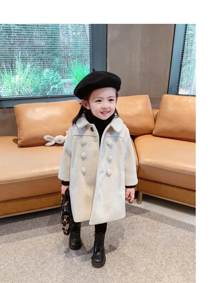 Girls' cozy wool blend winter coat with a warm lining, suitable for frosty days