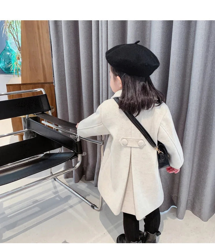 Girls' sophisticated wool blend winter coat, adding a touch of elegance to kids' fashion
