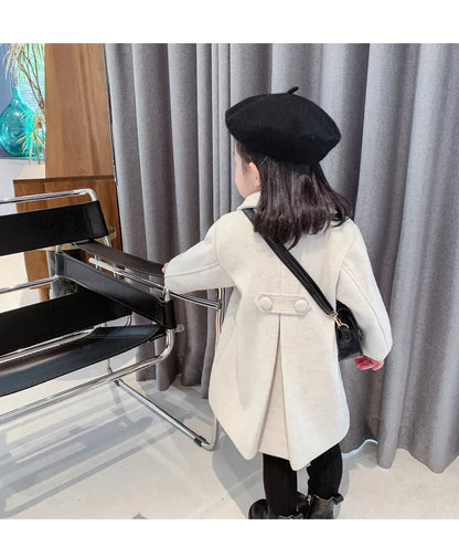 Girls' sophisticated wool blend winter coat, adding a touch of elegance to kids' fashion
