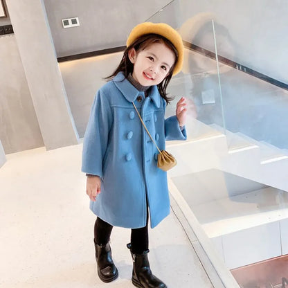 Elegant girls' winter wool blend coat in a classic style, perfect for cold weather fashion