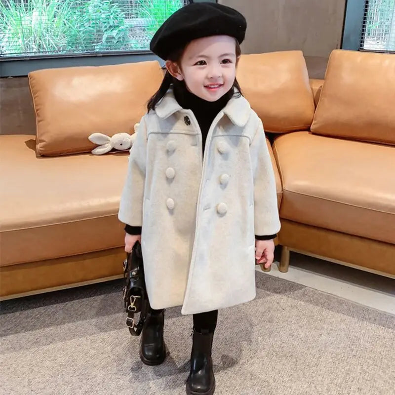 Cute girls' chic wool blend winter coat, offering warmth and style for kids' outerwear
