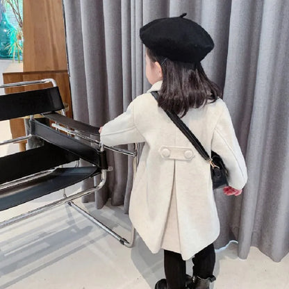 Girls' long chic wool blend coat, a must-have for winter fashion and outdoor play