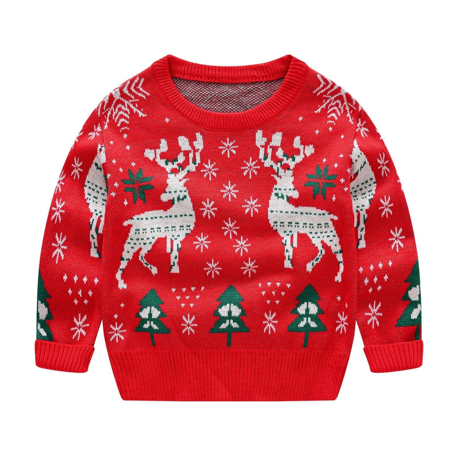 Festive Girls' Christmas elk sweater, cozy knitwear pullover in cotton blend, perfect winter wear for stylish toddlers.