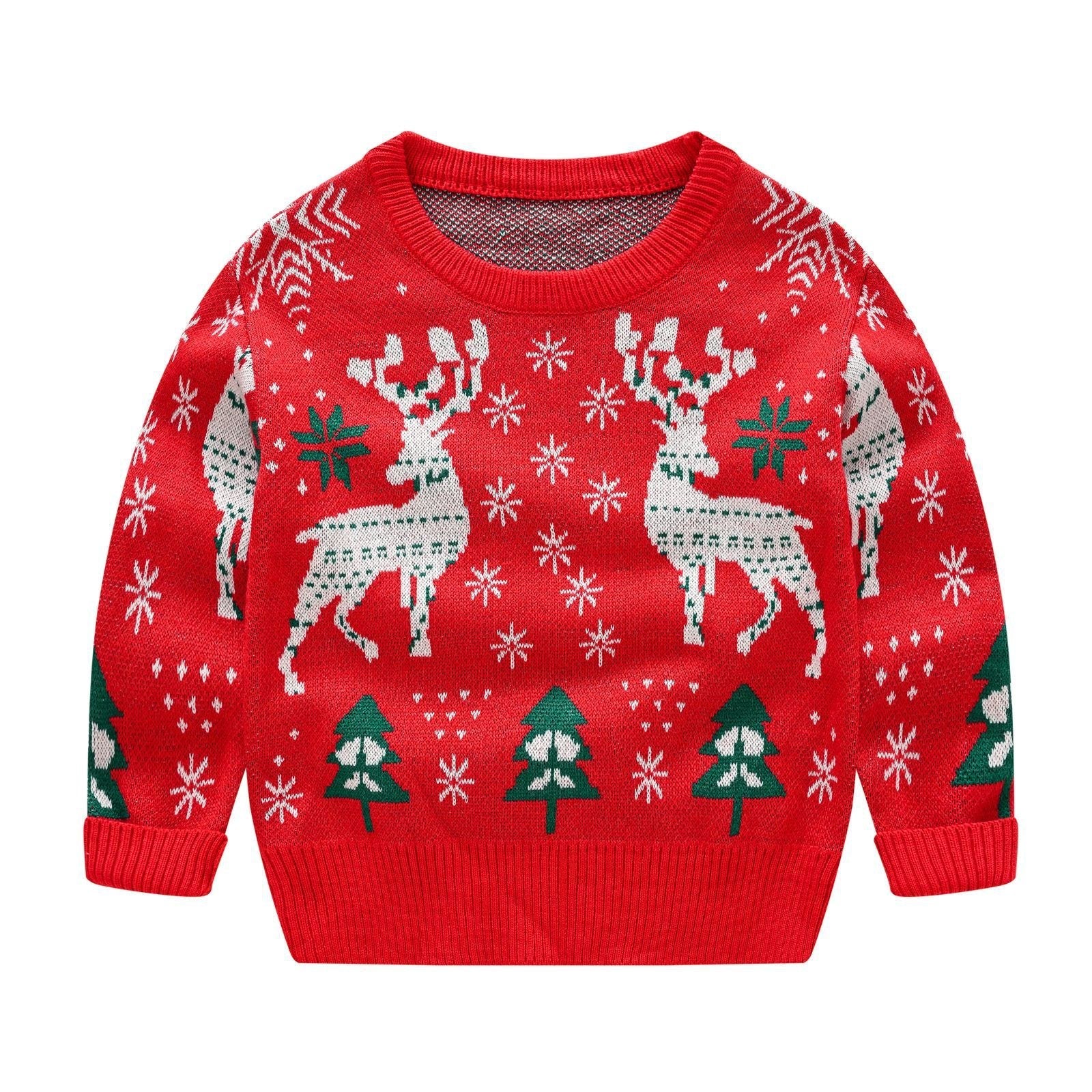 Festive Girls' Christmas elk sweater, cozy knitwear pullover in cotton blend, perfect winter wear for stylish toddlers.