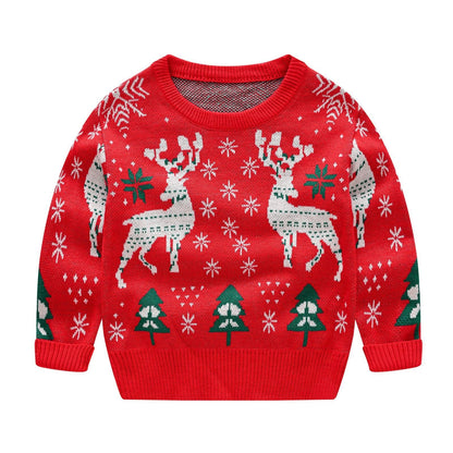 Festive Girls' Christmas elk sweater, cozy knitwear pullover in cotton blend, perfect winter wear for stylish toddlers.