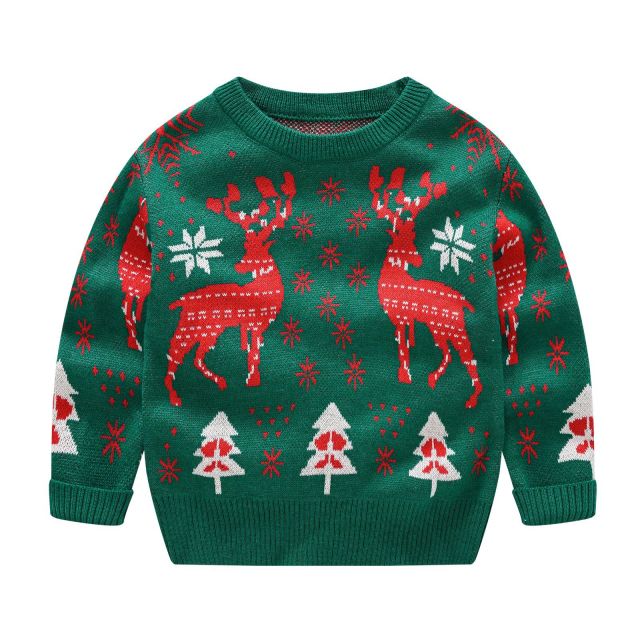 Toddler girls' long sleeve knitwear sweater featuring a cute Christmas elk design, a warm holiday outfit.