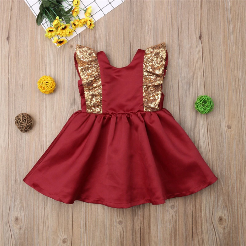 Girls' festive plaid sequin dress with a large bow, an adorable Christmas dress toddler outfit