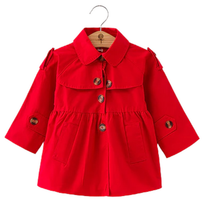 Childrens' outerwear: Girls' cotton trench jacket with long sleeves and functional pockets.
