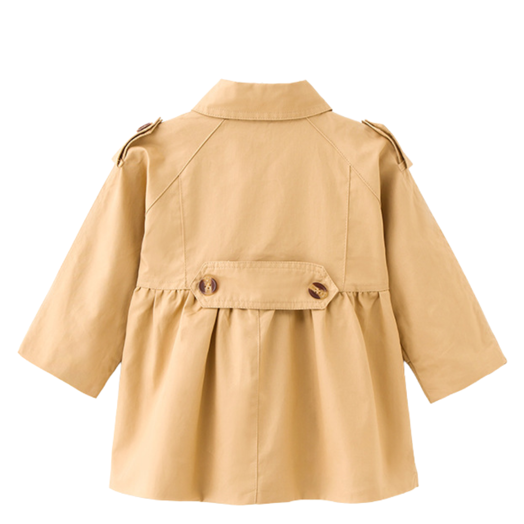 Toddler girls' classic trench coat, single-breasted design, ideal for cool weather.