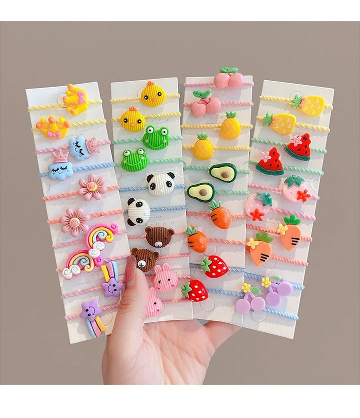 Girls' colorful elastic flower hair bands, adorable kids' hair ties for everyday fun.