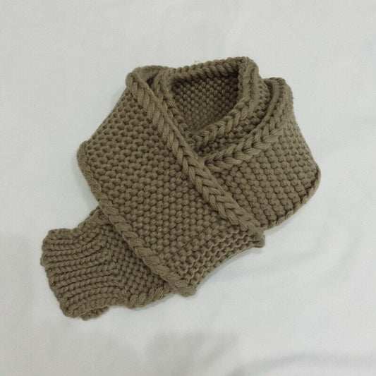 Collection of girls' knitted infinity scarves in various colors, toddler winter accessories