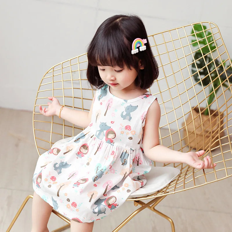 Kids fashion: vibrant floral sleeveless summer dress for girls, 100% cotton, comfortable crew neck.