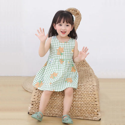 Baby clothing: charming sleeveless floral cotton dress for little girls, lovely for warm weather.