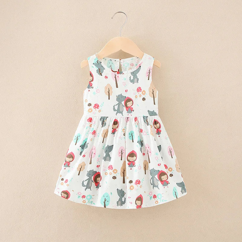 Elegant knee-length floral sleeveless cotton dress for girls, suitable for any summer occasion.