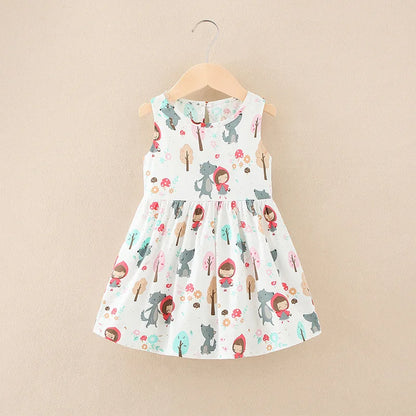 Elegant knee-length floral sleeveless cotton dress for girls, suitable for any summer occasion.