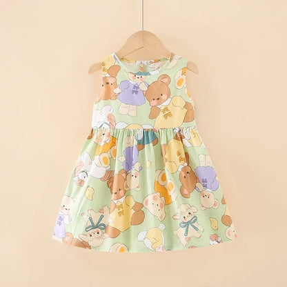 Casual floral sleeveless girls' dress in soft cotton, featuring a beautiful array of summer flowers.