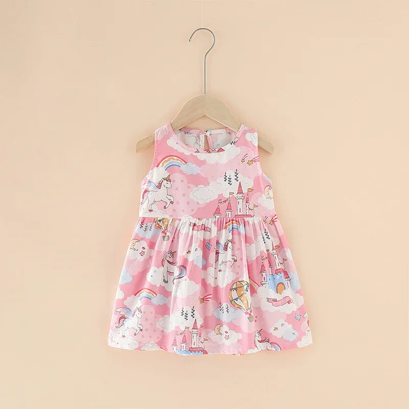 Sleeveless floral cotton dress for girls, a popular choice for summer outings and toddler wear.