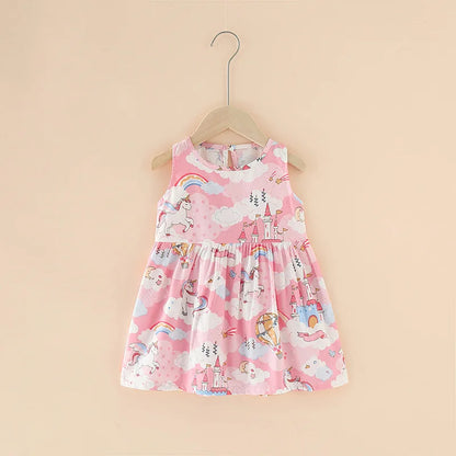 Sleeveless floral cotton dress for girls, a popular choice for summer outings and toddler wear.