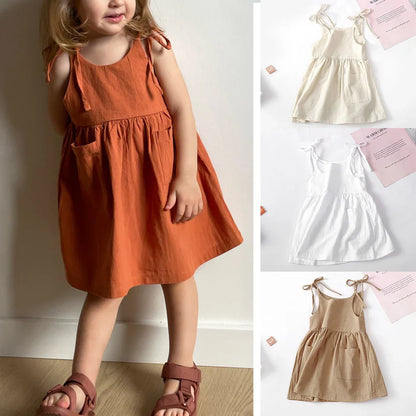 Girls' Cotton Summer Suspender Dress with Pocket