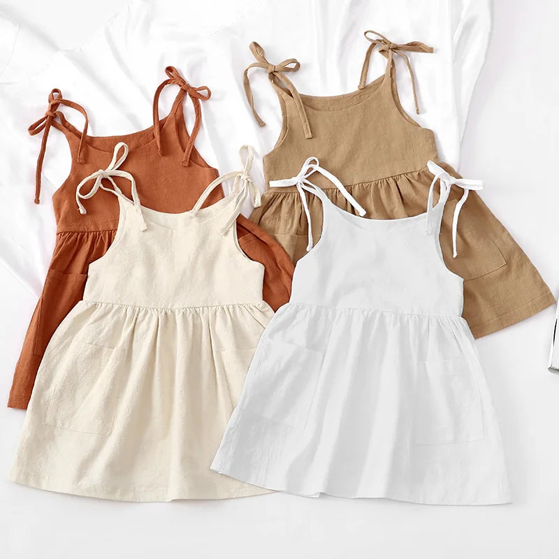 Girls' Cotton Summer Suspender Dress with Pocket