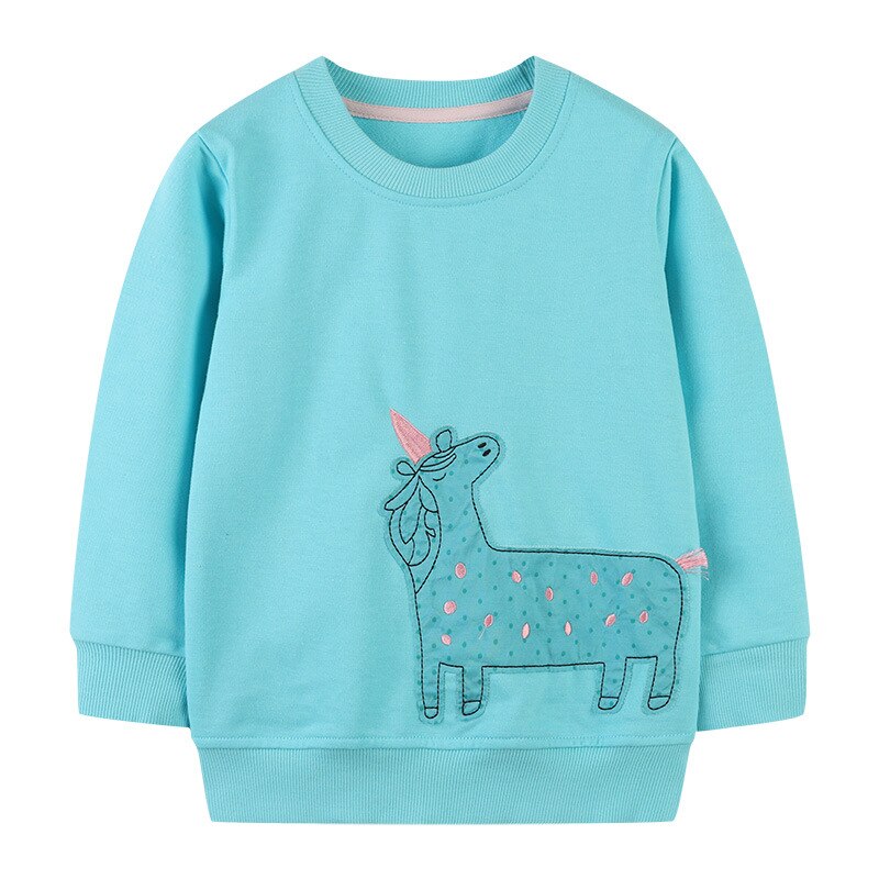 Kids' long sleeve cotton sweater, vibrant cat and heart print, durable and soft children's wear