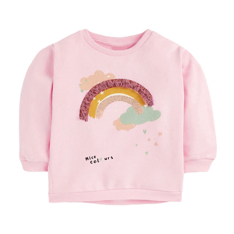 Detailed image of the cat and heart pattern on a girls' soft cotton sweater, fall/winter style