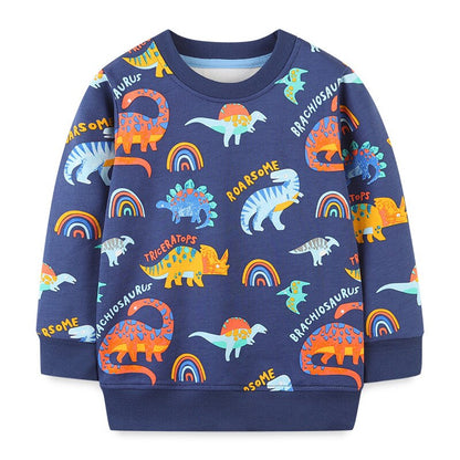 Girls' comfy cotton sweater, long sleeve with a whimsical cat and heart pattern, autumn wear