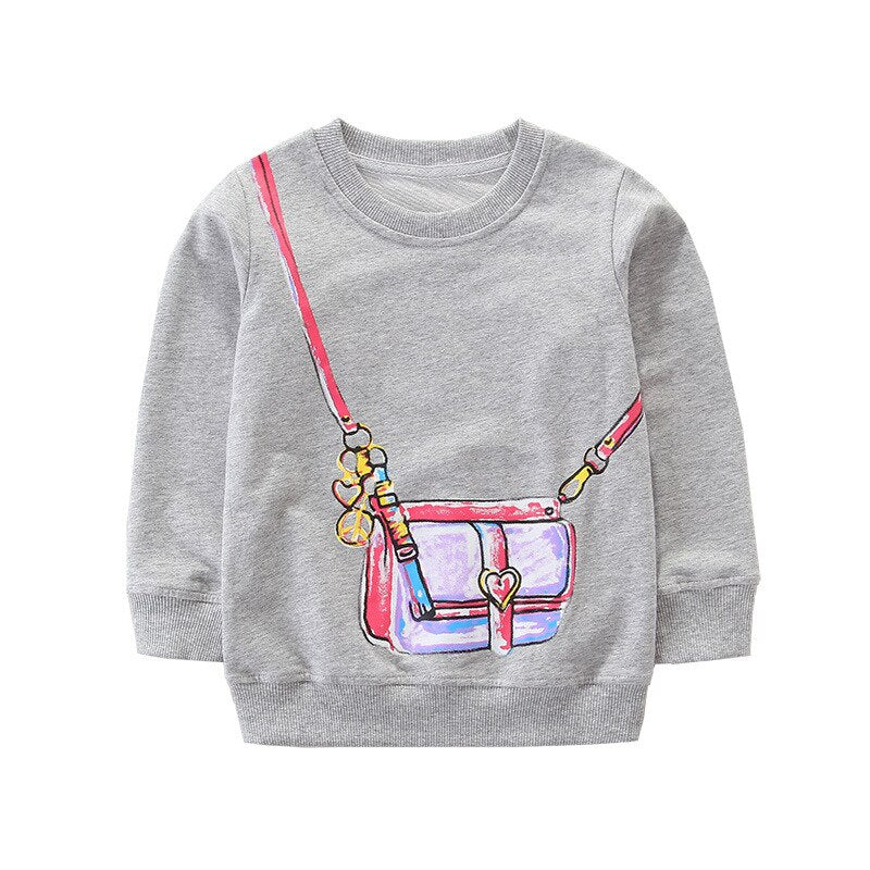 Toddler girls' cotton pullover, charming cat and heart print, soft fabric, fall collection