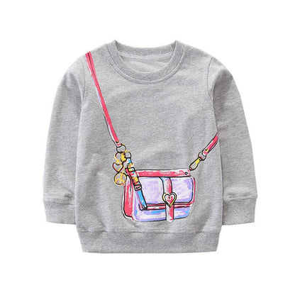 Toddler girls' cotton pullover, charming cat and heart print, soft fabric, fall collection