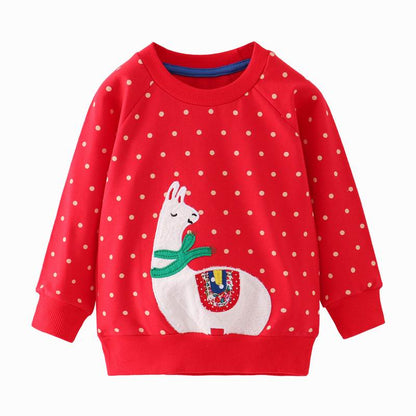 Girls' winter sweater, cotton blend, features adorable cat and heart print, ideal for toddlers