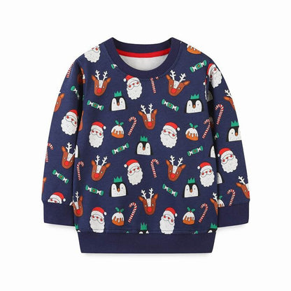 Girls' fall collection sweater, premium cotton, playful cat and heart pattern, cozy pullover