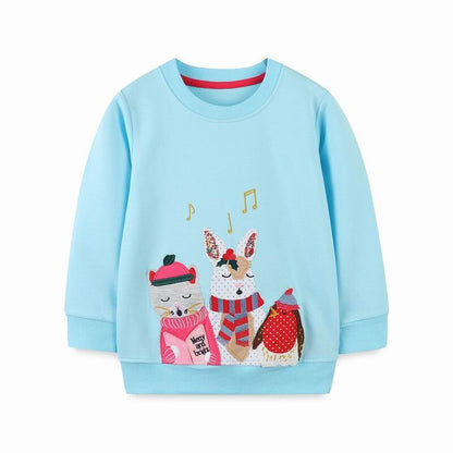 Childrens apparel: girls' cotton sweater, cat and heart design, warm and stylish for winter