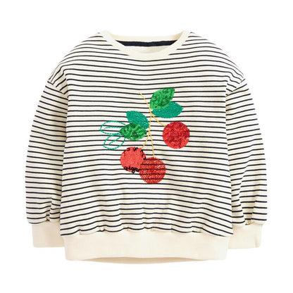 Toddler fashion, girls' pink cotton sweater with sweet cat and heart print, long sleeve top
