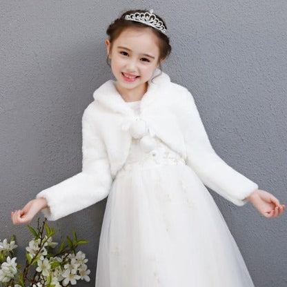 Warm girls' fleece jacket with cute pompom details, long sleeve bolero for baby's fall fashion.