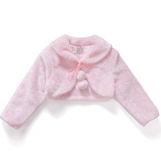 Adorable baby girl's fleece bolero jacket, long sleeve with pompom accents, comfort for cool weather.