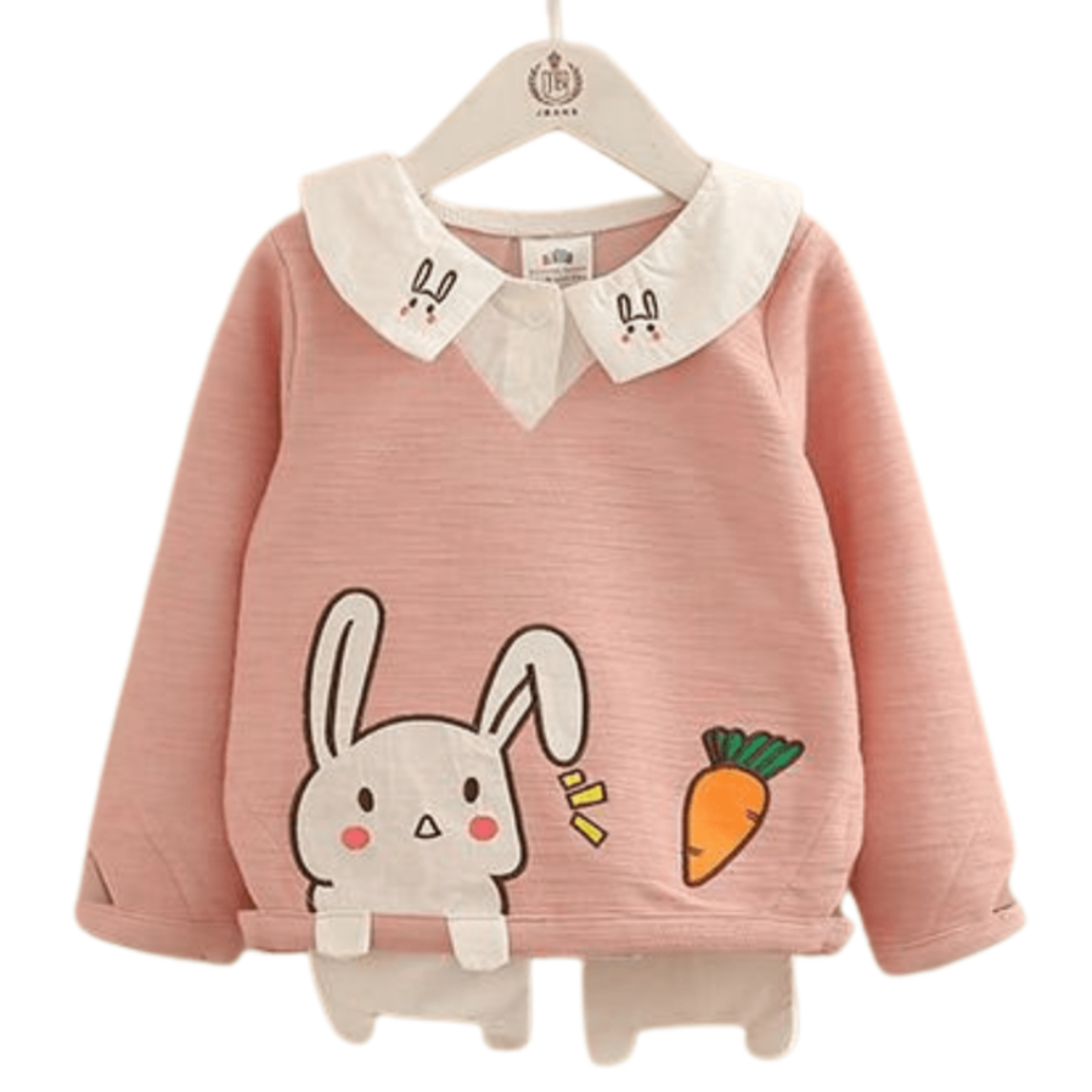 Girls' cozy toddler sweater with smiling carrot rabbit patchwork, long sleeves, cotton blend, fall/winter fashion